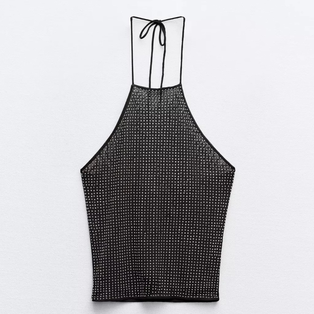 Zara NWT Rhinestone Tulle Halter Top